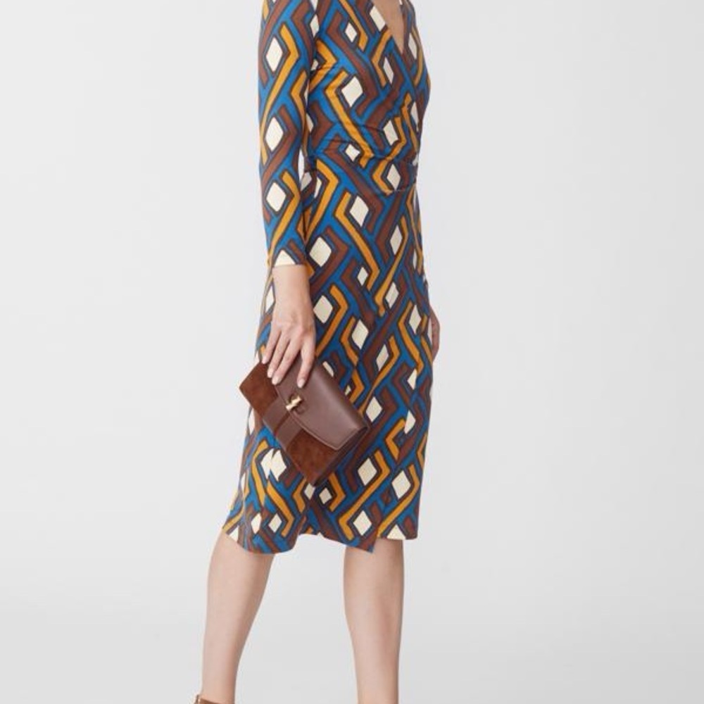 J. McLaughlin Geometric Dree Midi Dress Women’s Medium Geometric Faux Wrap